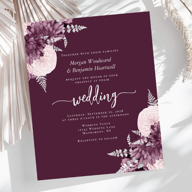 Lámina Budget Mauve Silver Floral Wedding Invite (Subido por el creador)