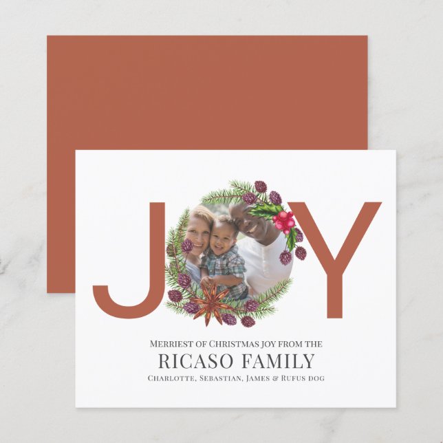 Lámina BUDGET Merry Christmas Joy Wreath Photo Card (Anverso / Reverso)