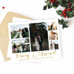 Lámina Budget Merry & Married Gold Multi Photo<br><div class="desc">** SATIN PAPER IS PAPER THIN. UPGRADE THE PAPER FOR A THICKER, CARD PAPER. HAS AN OPTION FOR ENVELOPES. *** Save money on invitations with this smaller invitation that has an option for envelopes. Send some holiday cheer with your Merry & Married Gold 6 Multi Photo Holiday Cards. Multi Photo...</div>