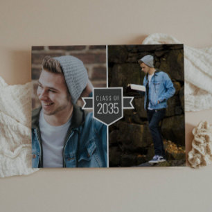 Lámina Budget Minimalist Gold Grad Cap 3 Photo Graduation