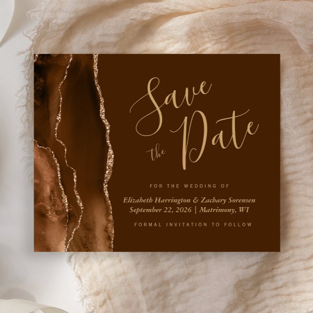 Lámina Budget Mocha Agate Brown Wedding Save the Date (Subido por el creador)