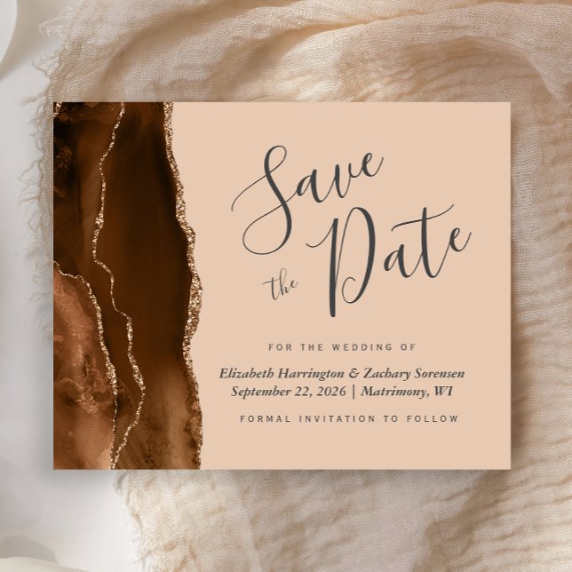 Lámina Budget Mocha Brown Agate Tan Wedding Save the Date (Subido por el creador)
