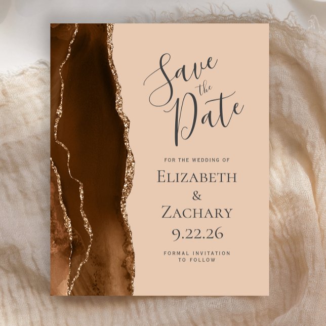 Lámina Budget Mocha Brown Gold Agate Tan Save the Date (Subido por el creador)