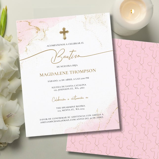 Lámina Budget Modern Gold Cross Girl Bautizo Pink (Subido por el creador)