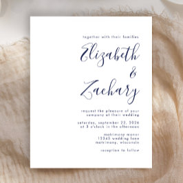 Lámina Budget Modern Navy Blue Script Wedding Invitation