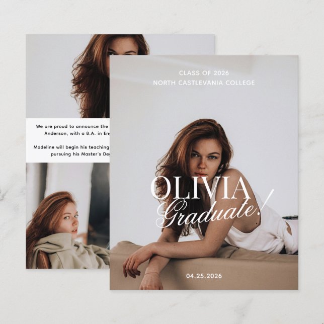 Lámina BUDGET Modern Photo Typography Script Grad Party  (Anverso / Reverso)