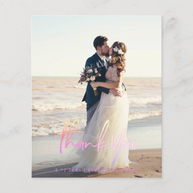 Lámina Budget Modern Script Wedding Photo Thank You Cards (Anverso)