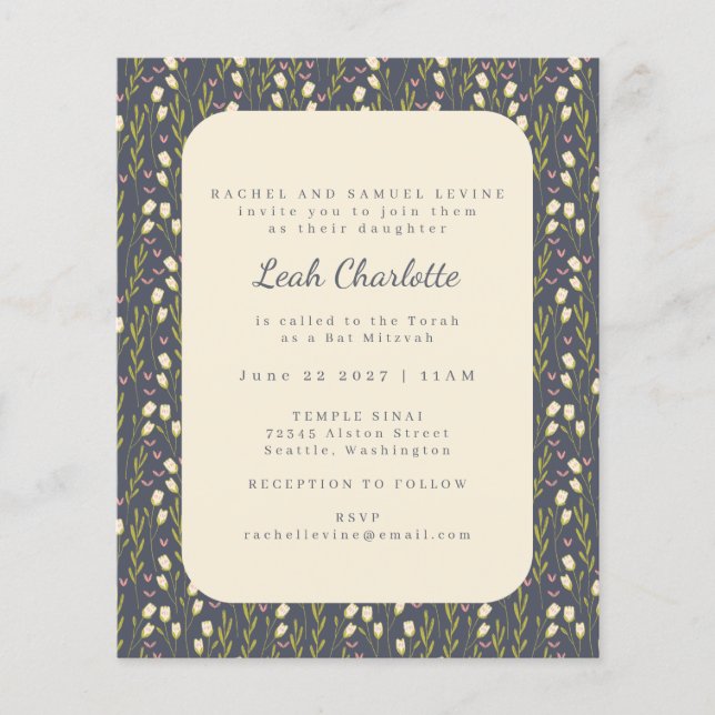 Lámina Budget Moderno Garden Floral Earthy Bat Mitzvah (Anverso)