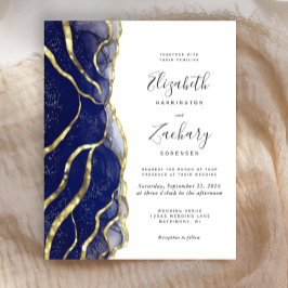 Lámina Budget Navy Blue Gold Ink Wedding Invitation