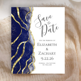 Lámina Budget Navy Blue Gold Ink Wedding Save the Date