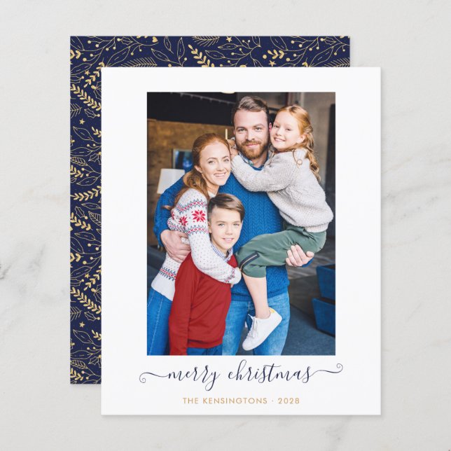 Lámina BUDGET Navy Blue Gold Script Feliz Navidad (Anverso / Reverso)