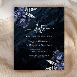 Lámina Budget Navy Silver Floral Wedding Save the Date