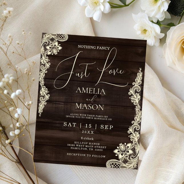 Lámina Budget Nothing Fancy Just Love Wedding Invitation (Rustic Budget Nothing Fancy Just Love Wedding Invitation)