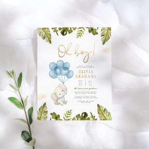 Lámina Budget Oh Boy Watercolor Elephant Baby Shower