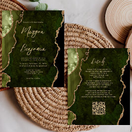 Lámina Budget Olive Green Agate Script QR Code Wedding