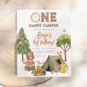 Lámina Budget One Happy Camper Wood Bear Boy 1er cumpleañ