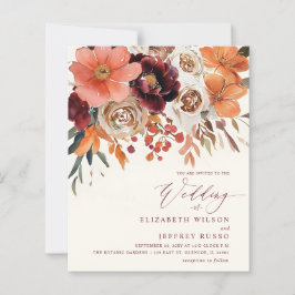 Lámina Budget Orange Floral Fall Wedding Invitation