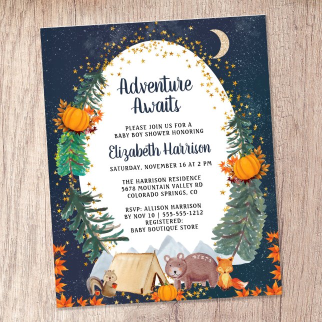 Lámina Budget Otumn Adventure Woodland Baby Shower (Celebrate the upcoming arrival of your sweet little autumn baby with a pumpkin-themed baby shower)