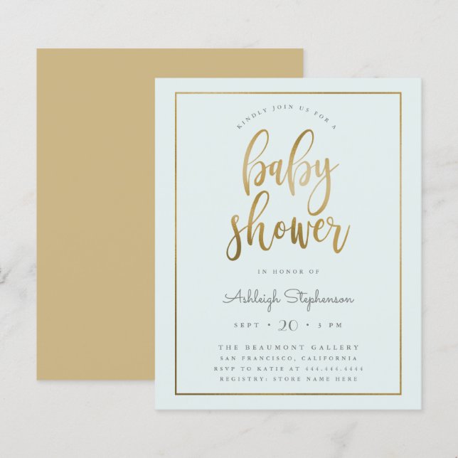 Lámina Budget Pastel Blue Gold Typography Boy Baby Shower (Anverso / Reverso)