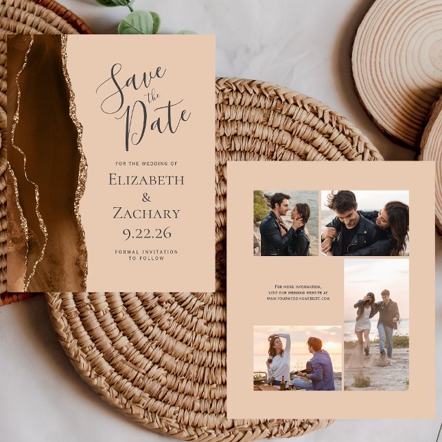 Lámina Budget Photo Brown Gold Agate Tan Save the Date (Subido por el creador)