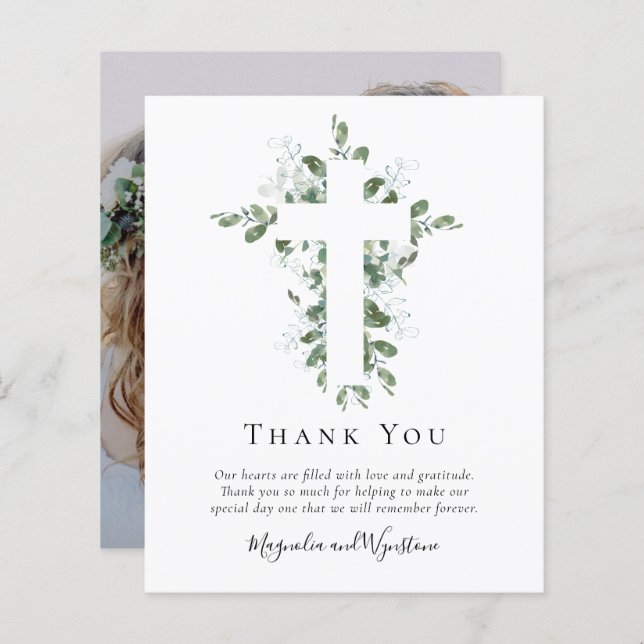 Lámina Budget Photo Eucalyptus Wedding Thank You Card (Anverso / Reverso)