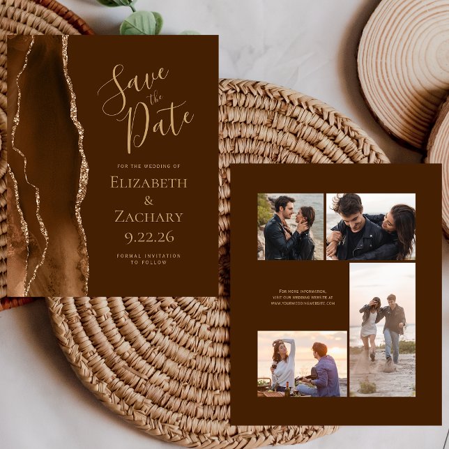 Lámina Budget Photo Mocha Gold Agate Brown Save the Date (Subido por el creador)