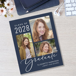 Lámina Budget Photo Script Blue Graduation Announcement