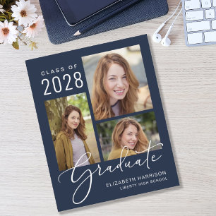 Lámina Budget Photo Script Blue Graduation Announcement