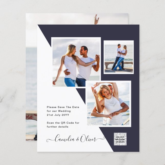 Lámina Budget Photo Wedding Invitation Save Date QR Code  (Anverso / Reverso)