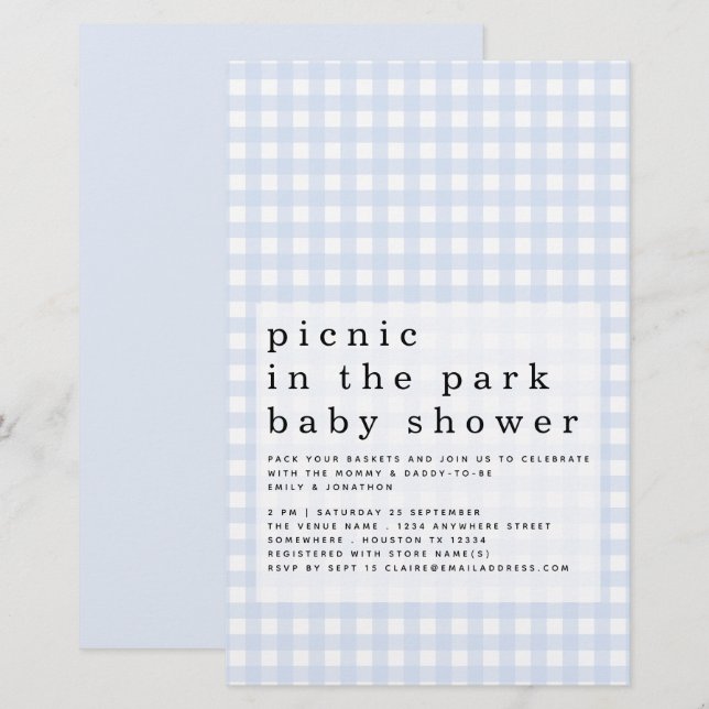 Lámina Budget Picnic Park Baby Shower Blue Gingham (Anverso / Reverso)