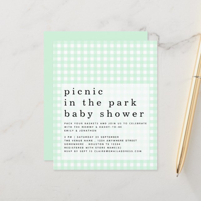 Lámina Budget Picnic Park Baby Shower Green Gingham (Anverso/Reverso In Situ)