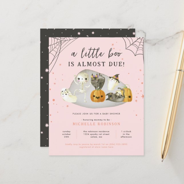 Lámina Budget Pink A Little Boo Halloween Baby Shower (Anverso/Reverso In Situ)
