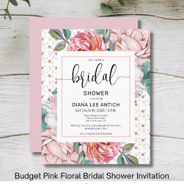 Lámina Budget Pink Floral Bridal Shower Invitation