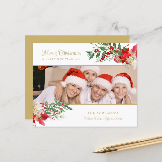 Lámina Budget Poinsettias Photo Classic Merry Christmas (Anverso/Reverso In Situ)