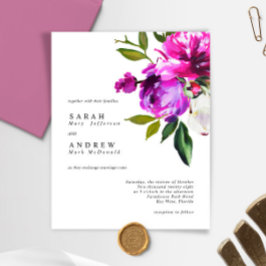 Lámina BUDGET Purple Flowers & Green Wedding Invitation