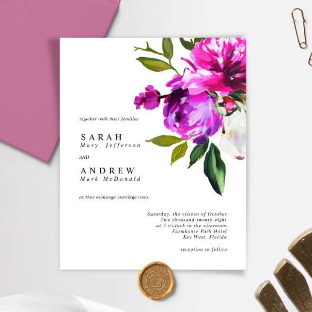Lámina BUDGET Purple Flowers & Green Wedding Invitation (Subido por el creador)