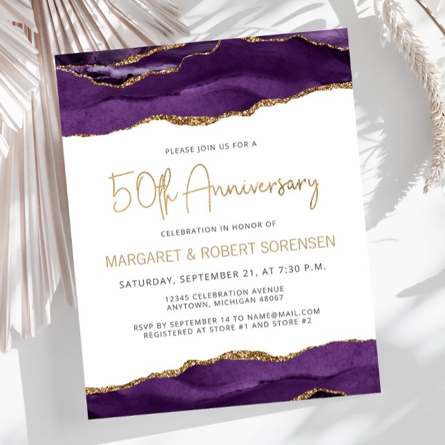 Lámina Budget Purple Gold Agate 50th Anniversary Invite (Subido por el creador)