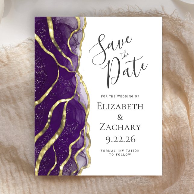 Lámina Budget Purple Gold Ink Wedding Save the Date (Subido por el creador)