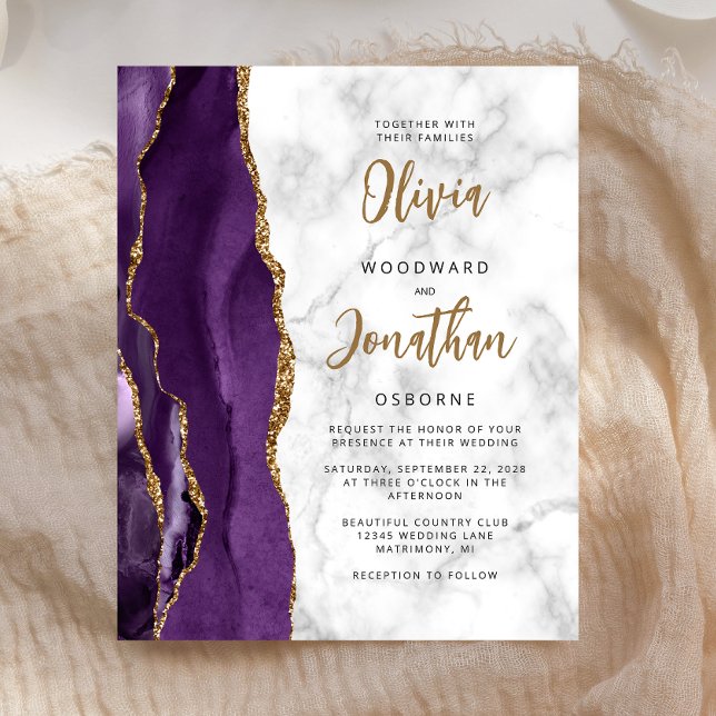 Lámina Budget Purple Gold Marble Agate Wedding Invite (Subido por el creador)