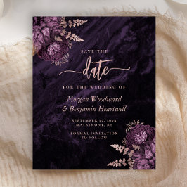 Lámina Budget Purple Rose Gold Floral Save the Date