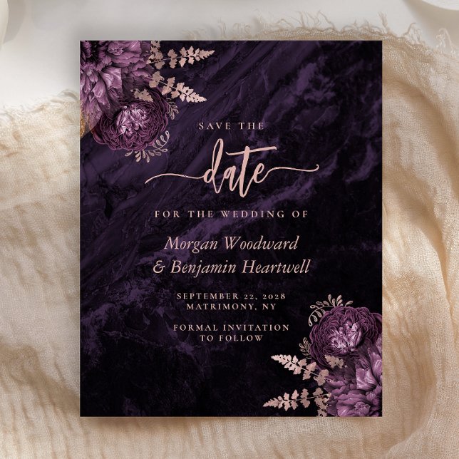 Lámina Budget Purple Rose Gold Floral Save the Date (Subido por el creador)