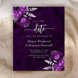 Lámina Budget Purple Silver Floral Wedding Save the Date
