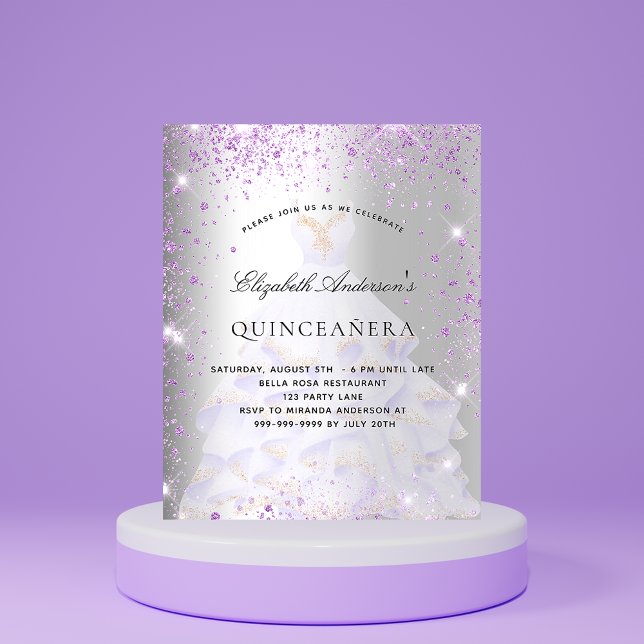 Lámina Budget Quinceanera silver purple dress invitation (Subido por el creador)