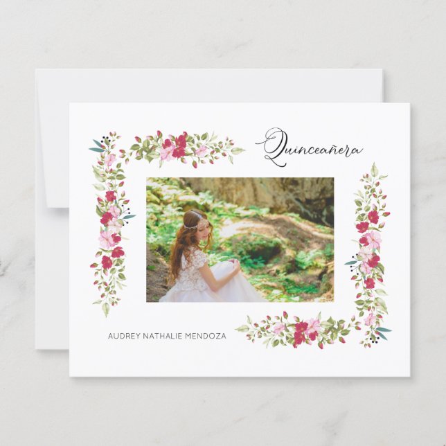 Lámina Budget Quinceañera Spanish Floral Photo  (Anverso)