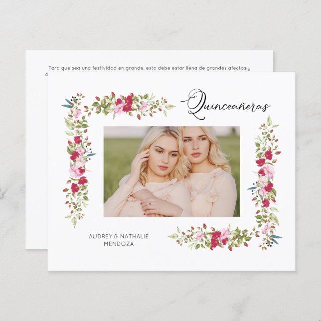 Lámina Budget Quinceañeras Spanish Floral Photo  (Anverso / Reverso)