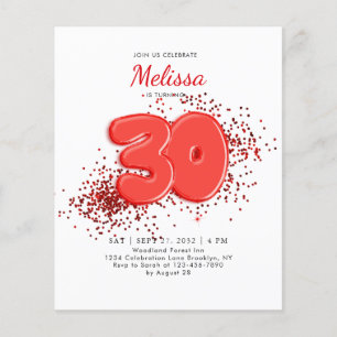 Lámina BUDGET Red 30th Balloons Confetti Adultos cumpleañ