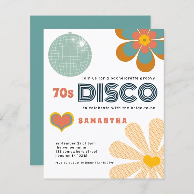Lámina Budget Retro 70 Disco Bachelorette Party White (Anverso / Reverso)