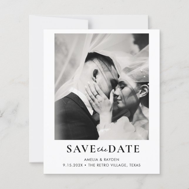 Lámina BUDGET Retro Elegant Photo Wedding Save the date (Anverso)