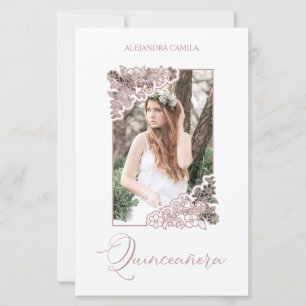 Lámina Budget Romantic Rose Gold Floral Frame Photo XV