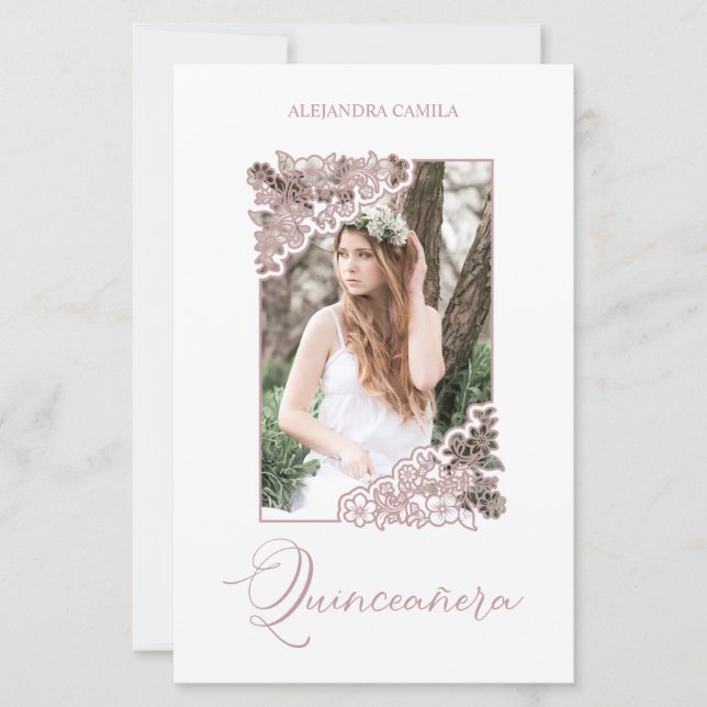 Lámina Budget Romantic Rose Gold Floral Frame Photo XV (Anverso)